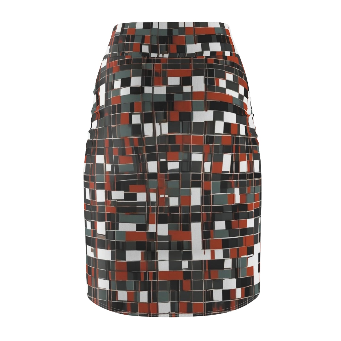 Black and Red 3d Checkered Women's Pencil Skirt (AOP), Trendy Geometric Fashion, Artistic Skirt, Geometric Clothing