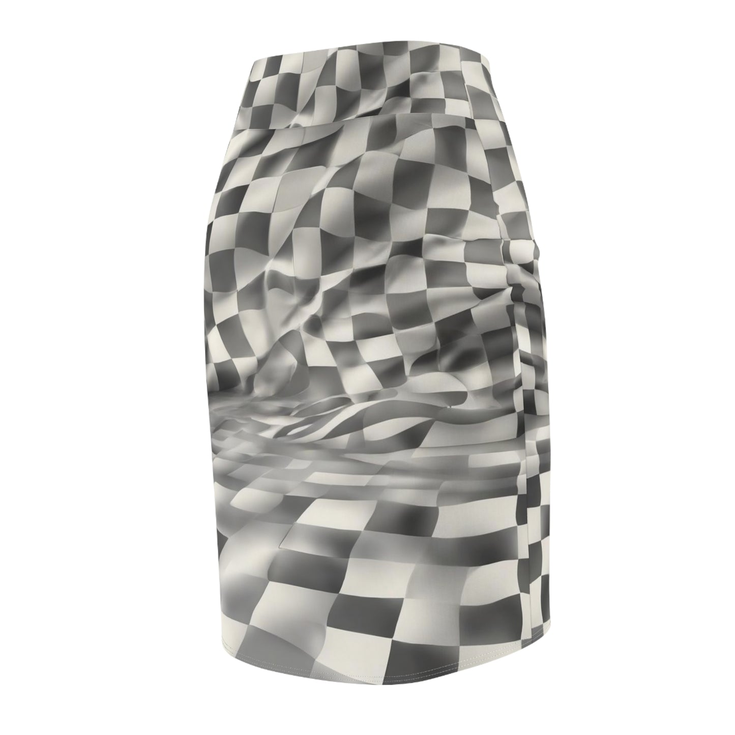 Abstract 3d Checkered Women's Pencil Skirt (AOP), Trendy Geometric Fashion, Artistic Skirt, Geometric Clothing