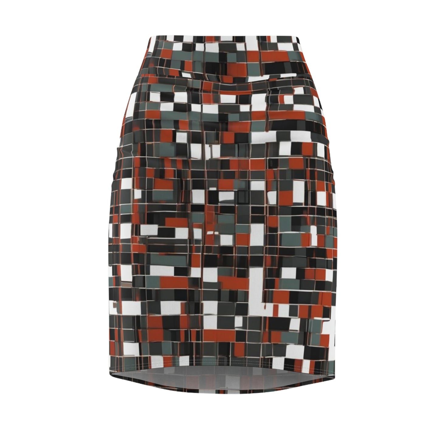 Black and Red 3d Checkered Women's Pencil Skirt (AOP), Trendy Geometric Fashion, Artistic Skirt, Geometric Clothing