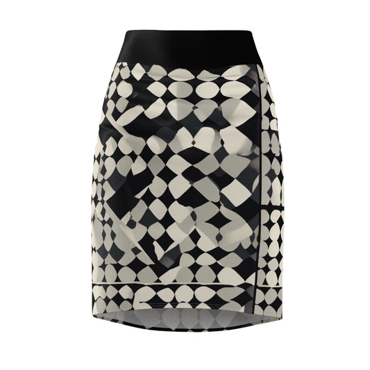 Black Checkered Women's Pencil Skirt (AOP), Trendy Geometric Fashion, Artistic Skirt, Geometric Clothing