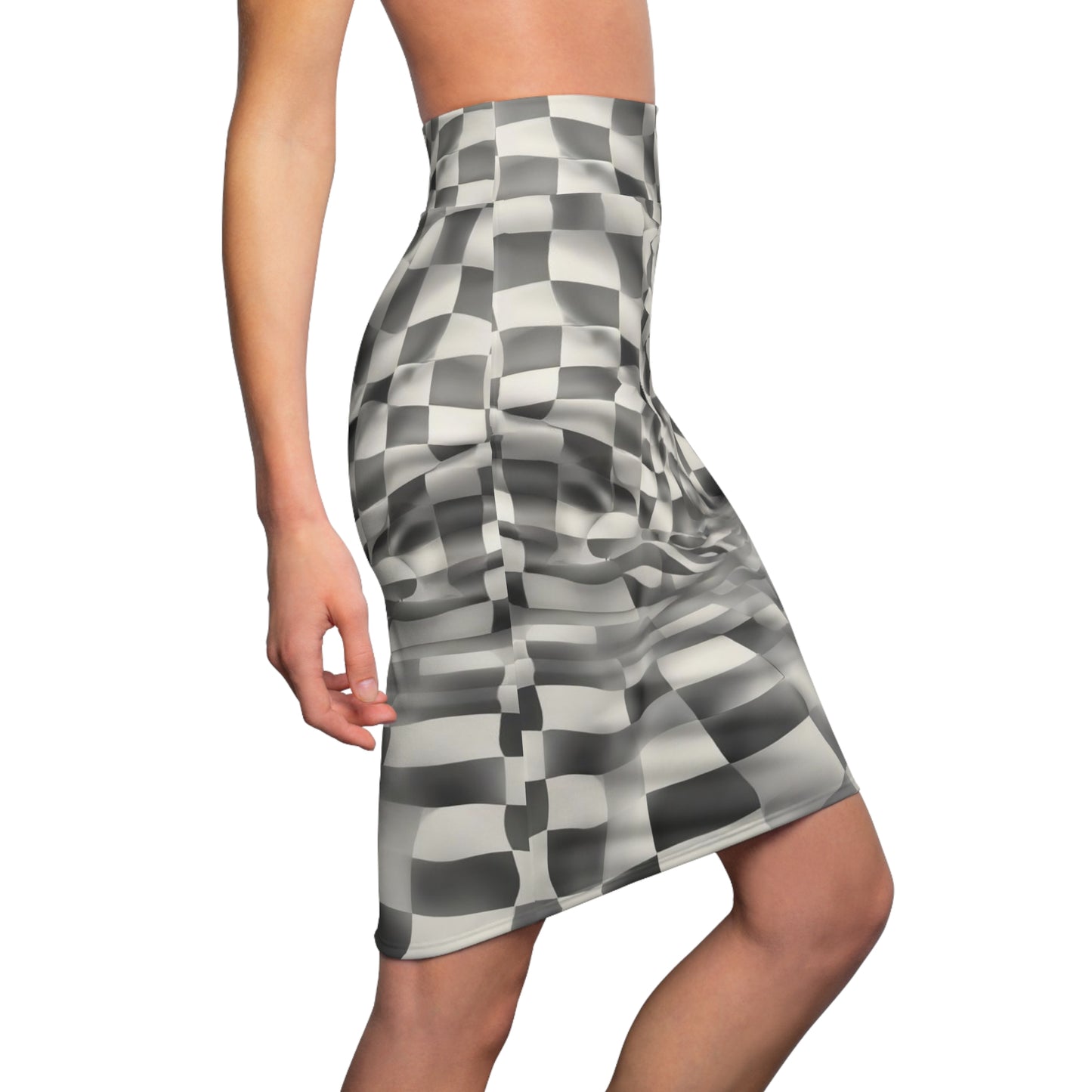 Abstract 3d Checkered Women's Pencil Skirt (AOP), Trendy Geometric Fashion, Artistic Skirt, Geometric Clothing