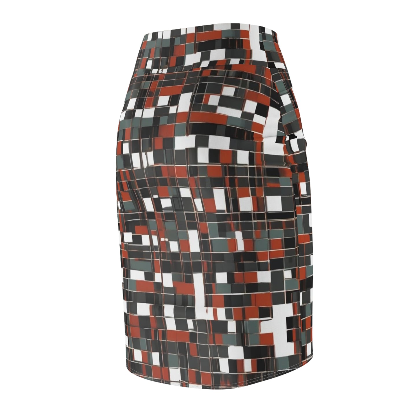 Black and Red 3d Checkered Women's Pencil Skirt (AOP), Trendy Geometric Fashion, Artistic Skirt, Geometric Clothing