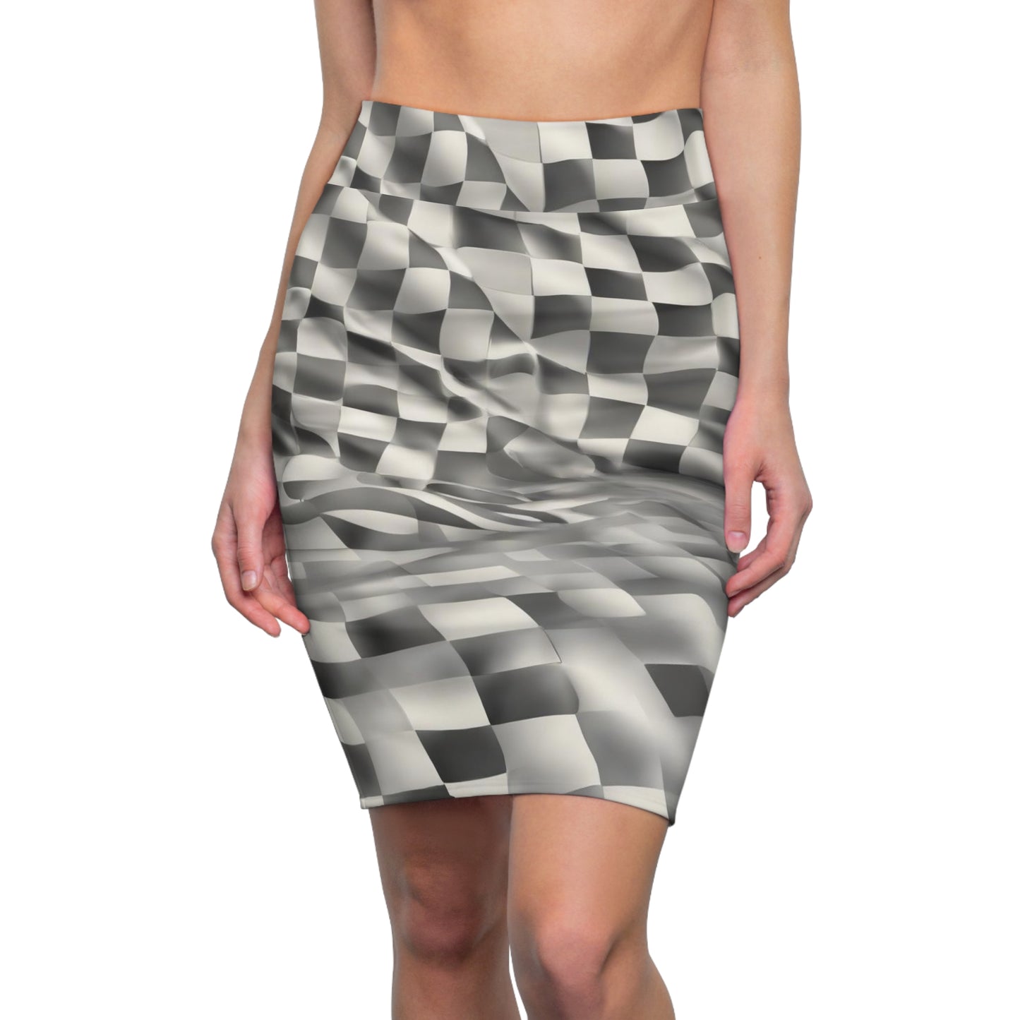 Abstract 3d Checkered Women's Pencil Skirt (AOP), Trendy Geometric Fashion, Artistic Skirt, Geometric Clothing