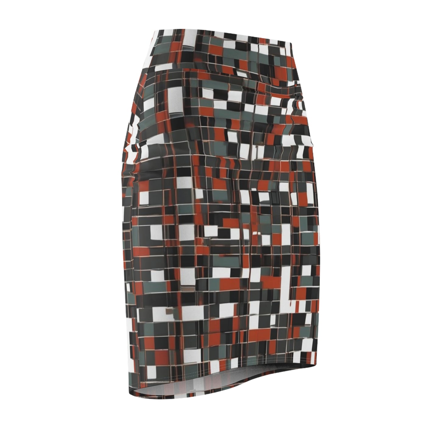 Black and Red 3d Checkered Women's Pencil Skirt (AOP), Trendy Geometric Fashion, Artistic Skirt, Geometric Clothing